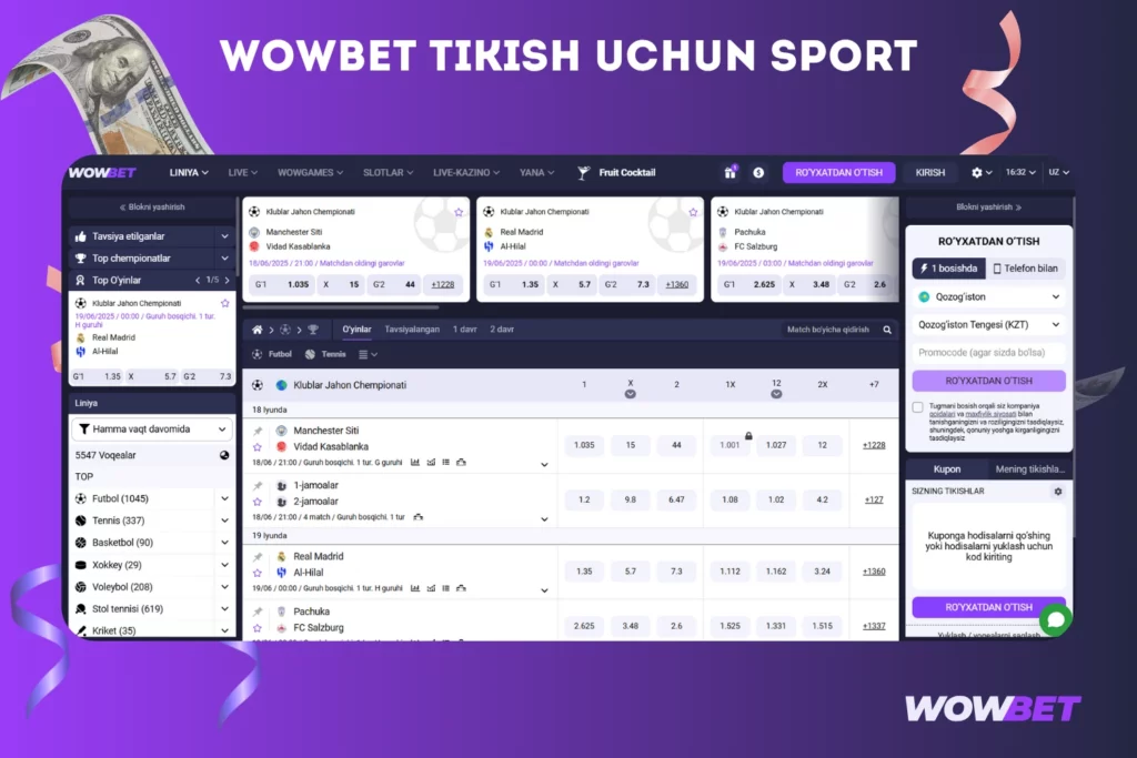 Wowbet'da garov tikish uchun mavjud sport turlari